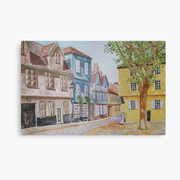 Elm Hill, Norwich - Watercolor and pastel painting Canvas Print