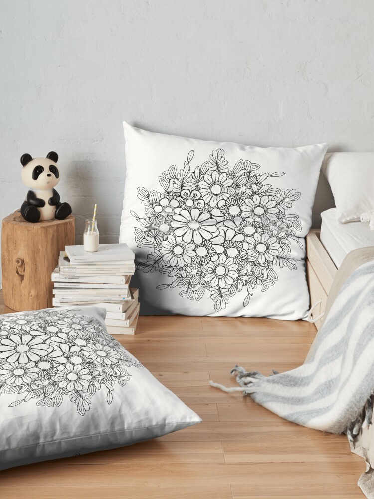 Alternate view of Black and White Floral Bouquet Floor Pillow
