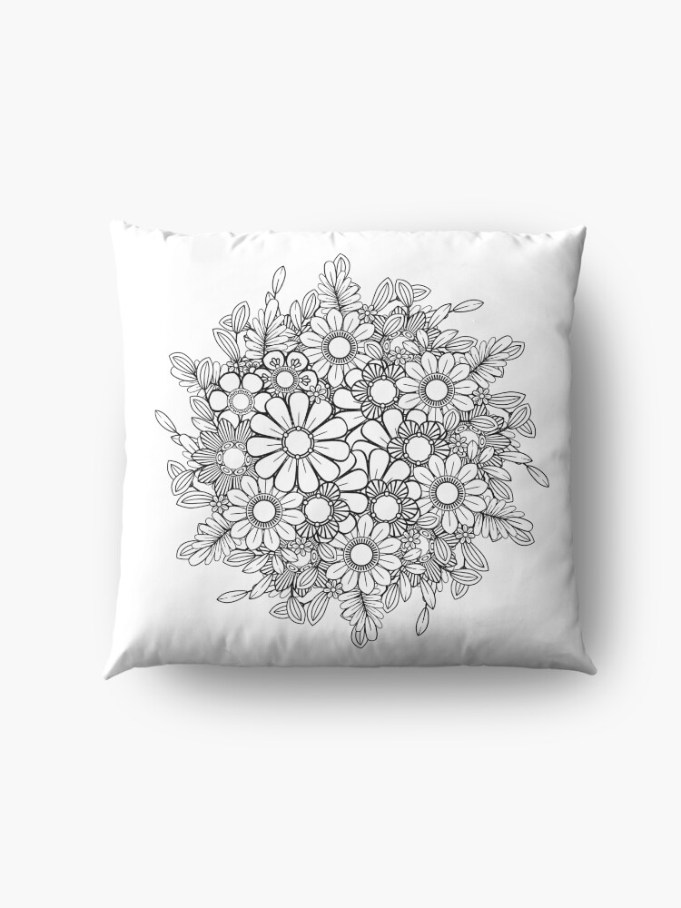 Alternate view of Black and White Floral Bouquet Floor Pillow