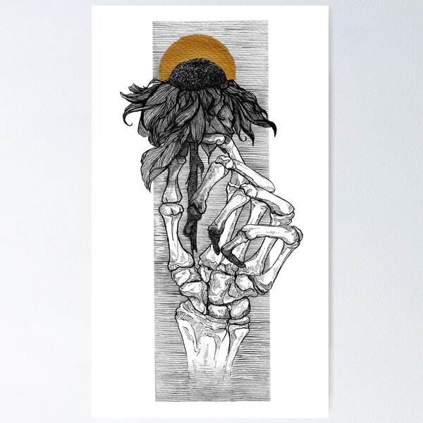Item preview, Skeleton hand holding flower designed and sold by martasketches.