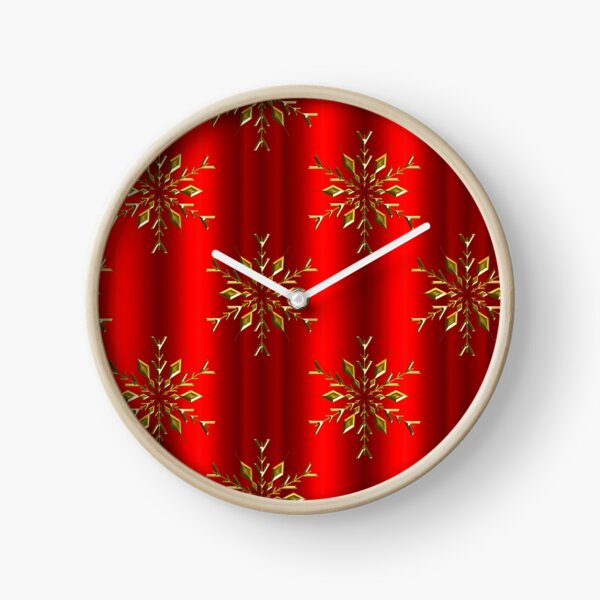 Gold Christmas Stars on Red Clock