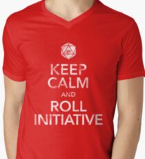 Keep Calm and Roll Initiative (White Text) Men's V-Neck T-Shirt
