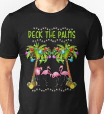 Deck the Palms Merry Flamingo Christmas T shirt Unisex T-Shirt