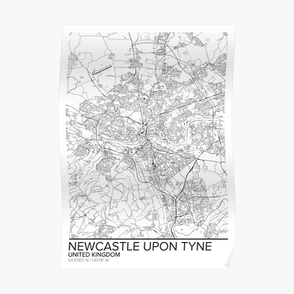 "Newcastle-upon-Tyne Karte Poster drucken Wandkunst, Großbritannien Geschenk bedruckbar, Home 