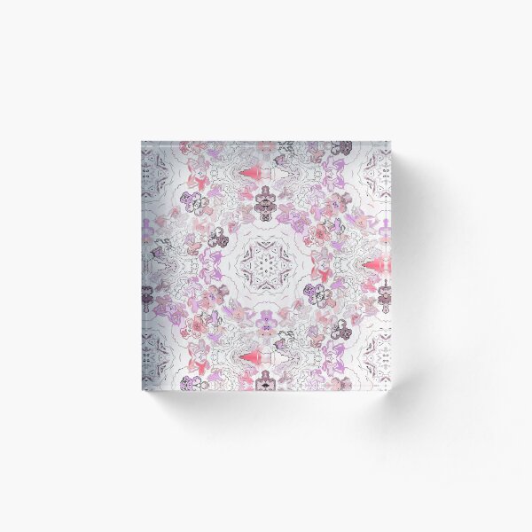 Pink Floral Ties and Circles Design Offering by Green Bee Mee Acrylic Block