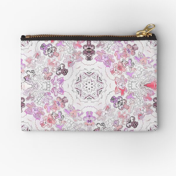 Pink Floral Ties and Circles Design Offering by Green Bee Mee Zipper Pouch