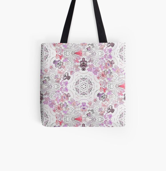 Pink Floral Ties and Circles Design Offering by Green Bee Mee All Over Print Tote Bag