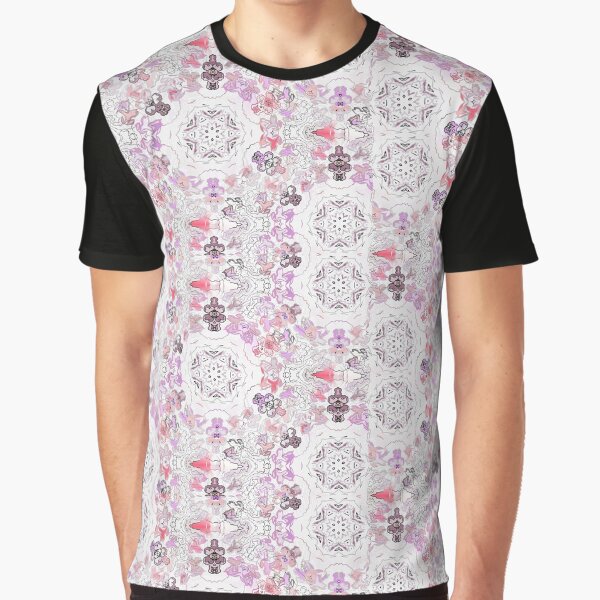 Pink Floral Ties and Circles Design Offering by Green Bee Mee Graphic T-Shirt