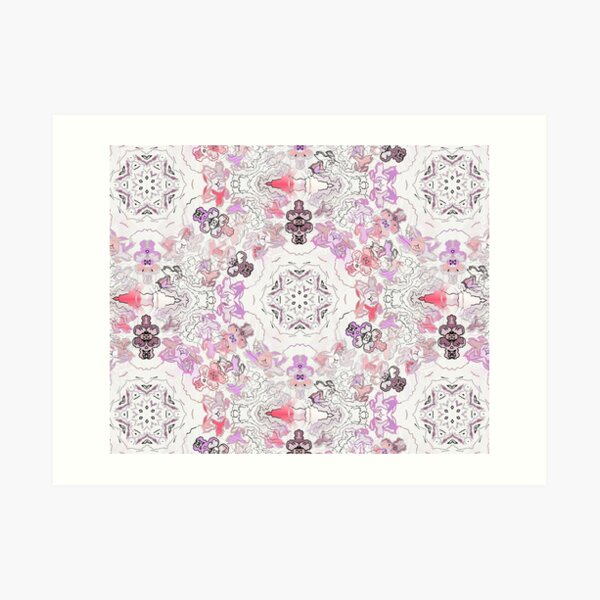 Pink Floral Ties and Circles Design Offering by Green Bee Mee Art Print
