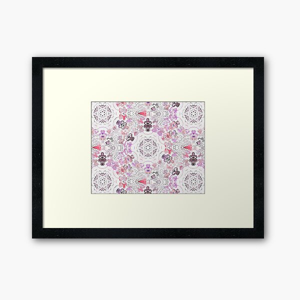 Pink Floral Ties and Circles Design Offering by Green Bee Mee Framed Art Print