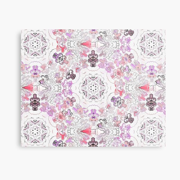 Pink Floral Ties and Circles Design Offering by Green Bee Mee Metal Print