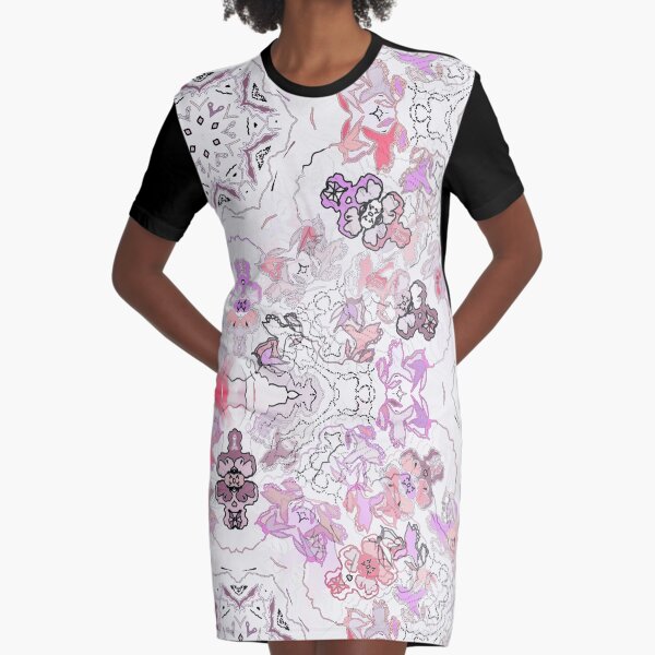 Pink Floral Ties and Circles Design Offering by Green Bee Mee Graphic T-Shirt Dress