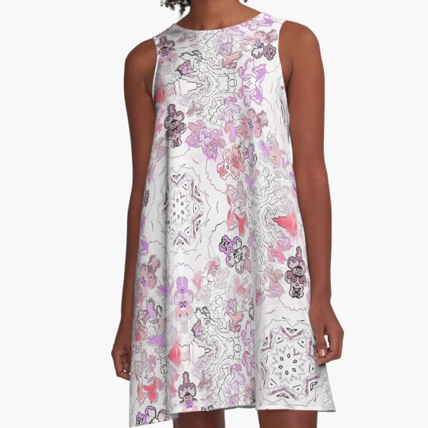 Pink Floral Ties and Circles Design Offering by Green Bee Mee A-Line Dress