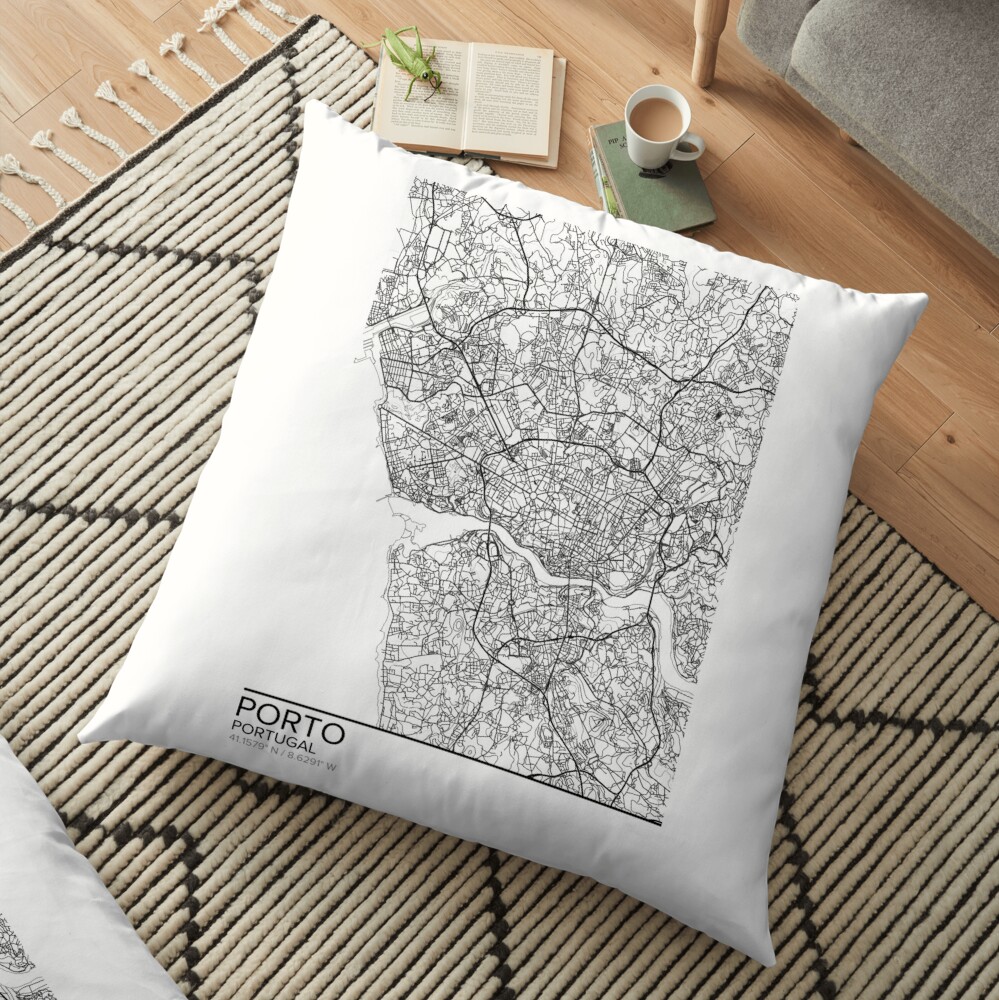 Porto Map Poster Print Wall Art Portugal Gift Printable Home And Nursery Modern Map Decor For Office Map Art Map Gifts Floor Pillow By Marzzgraphics Redbubble