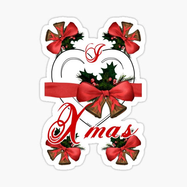 i love xmas christmas bells arrangement with red ribbon Sticker
