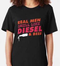 Funny Diesel Real Men Smell Like Diesel & Beer Slim Fit T-Shirt