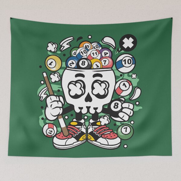 Item preview, Billiard Skull Cartoon Character - Funny T-shirt for poeple who live pool - snooker - billiard - Fun! designed and sold by Nickelparis.