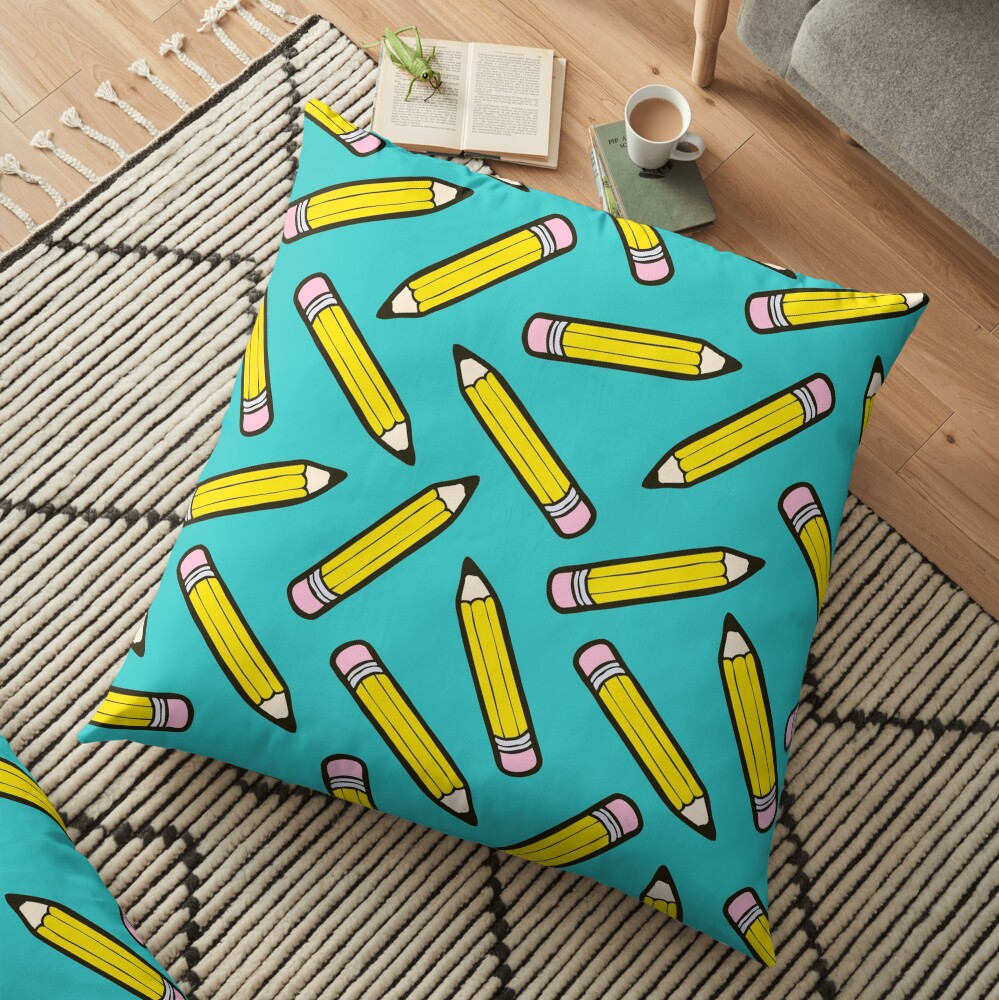 Pencil Power Blue Pattern Floor Pillow