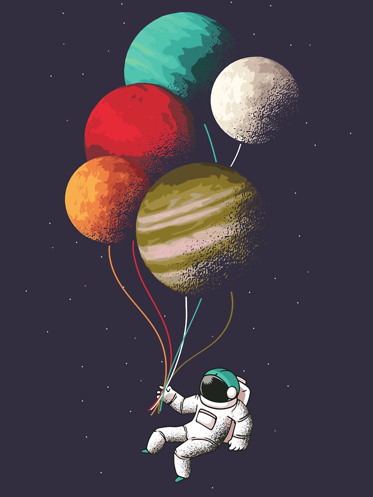 Floating Astronaut Holding Planet Balloons T Shirt By Mommylife Redbubble 