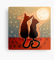 couple of cats in love on a house roof Metal Print