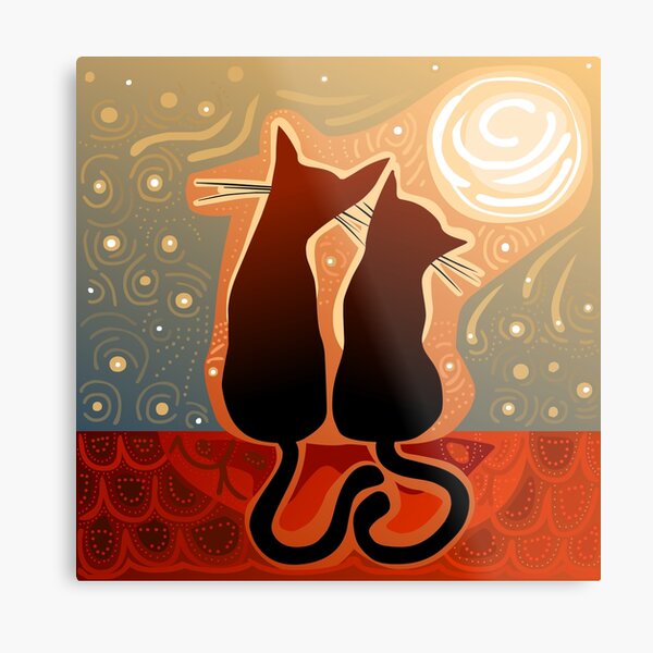 couple of cats in love on a house roof Metal Print