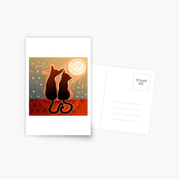 couple of cats in love on a house roof Postcard