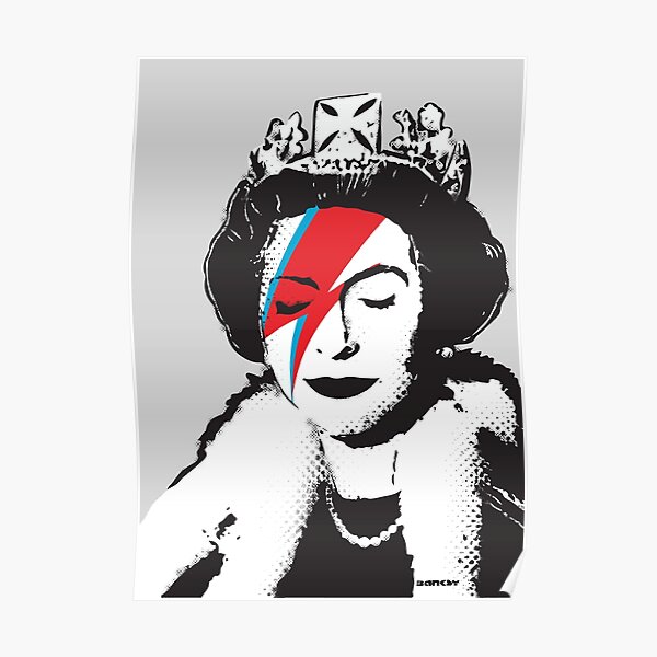 Banksy UK England God Save the Queen Elisabeth with David Bowie rockband face makeup HD HIGH QUALITY ONLINE STORE Poster