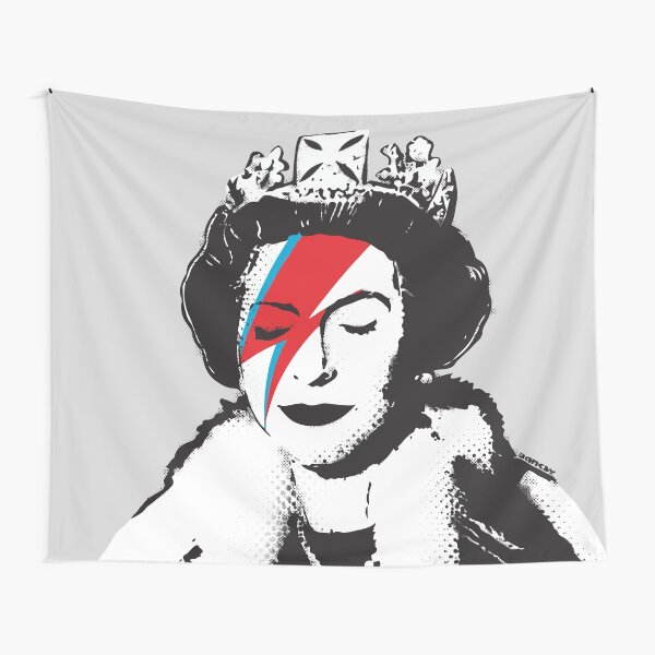Banksy UK England God Save the Queen Elisabeth with David Bowie rockband face makeup HD HIGH QUALITY ONLINE STORE Tapestry