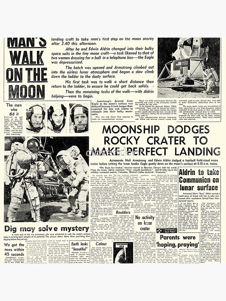 "Historic Moon Landing Newspaper Headlines" Floor Pillow for Sale by