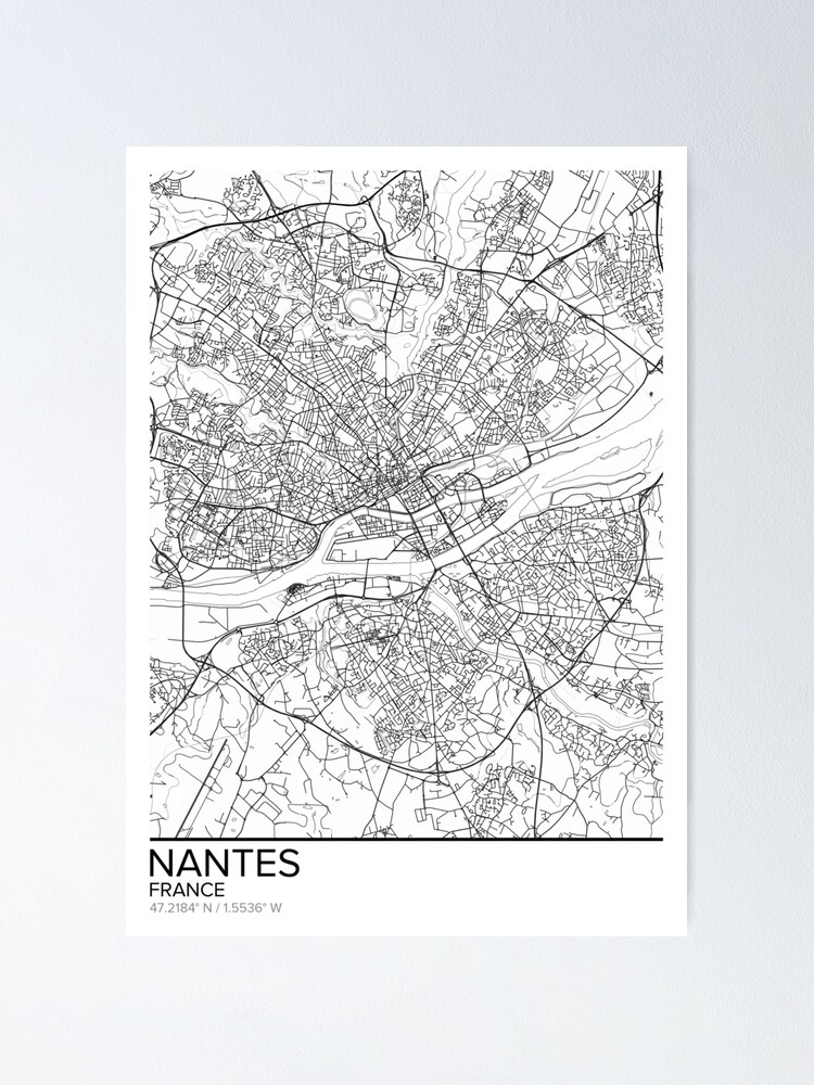 Nantes Karte Poster Drucken Wandkunst Frankreich Geschenk Zum Ausdrucken Home Und Kindergarten Moderne Karte Dekor Fur Buro Map Art Karte Geschenke Poster Von Marzzgraphics Redbubble