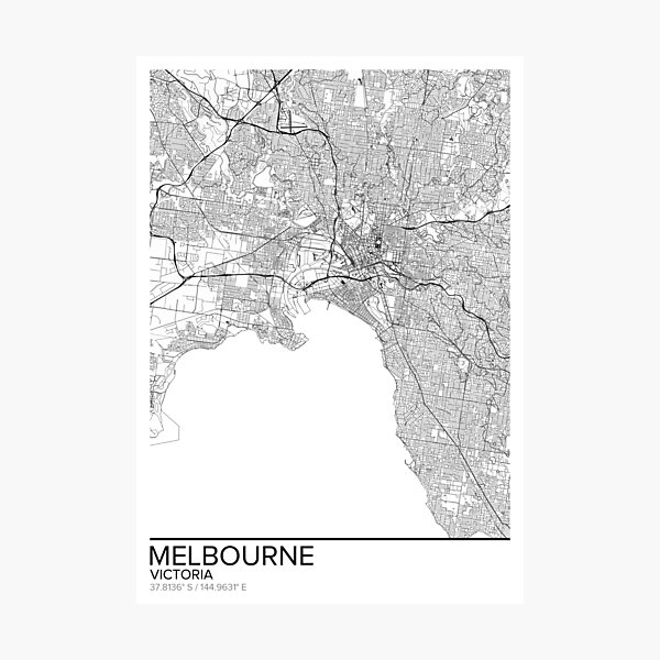 Melbourne map poster print wall art, Victoria gift printable, Home and Nursery, Modern map decor for office, Map Art, Map Gifts Photographic Print