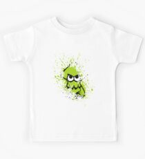 Splatoon Black Squid with Blank Eyes on Green Splatter Mask Kids Tee