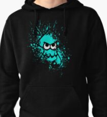Sudadera con capucha Splatoon Black Squid with Blank Eyes en Cyan Splatter Mask