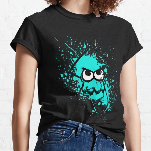 Squat noir Splatoon avec des yeux vierges sur le masque cyan Splatter T-shirt classique