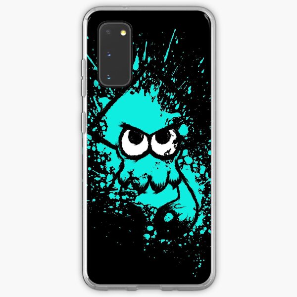 Splatoon Black Squid with Blank Eyes on Cyan Splatter Mask Samsung Galaxy Soft Case