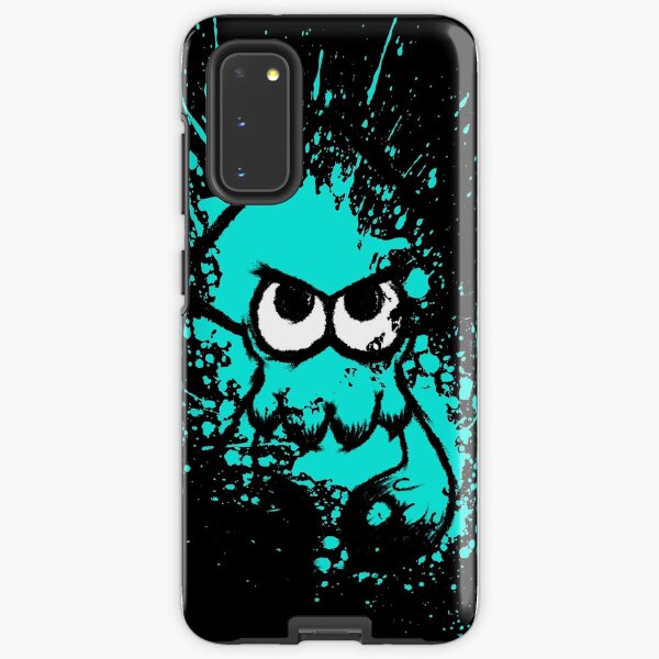 Splatoon Black Squid with Blank Eyes on Cyan Splatter Mask Samsung Galaxy Tough Case