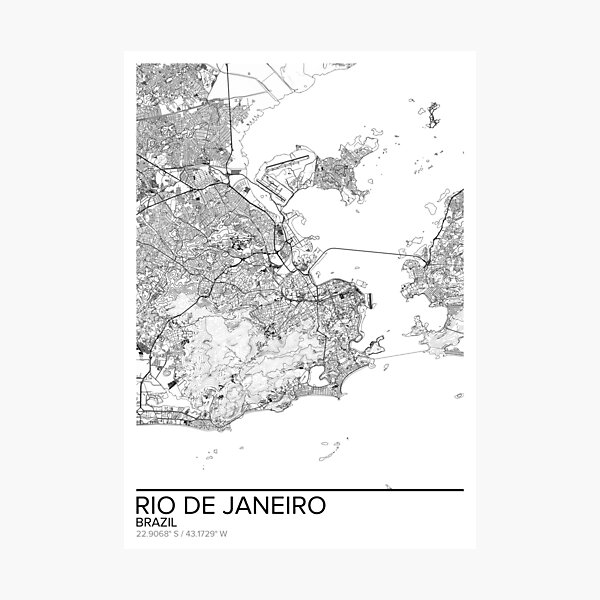 Rio De Janeiro Map Poster Print Wall Art Brazil Gift Printable Home And Nursery Modern Map Decor For Office Map Art Map Gifts Photographic Print By Marzzgraphics Redbubble