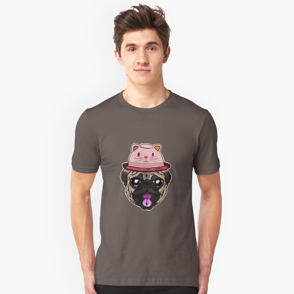 Pugs Life - Dog with Cat Hat Slim Fit T-Shirt