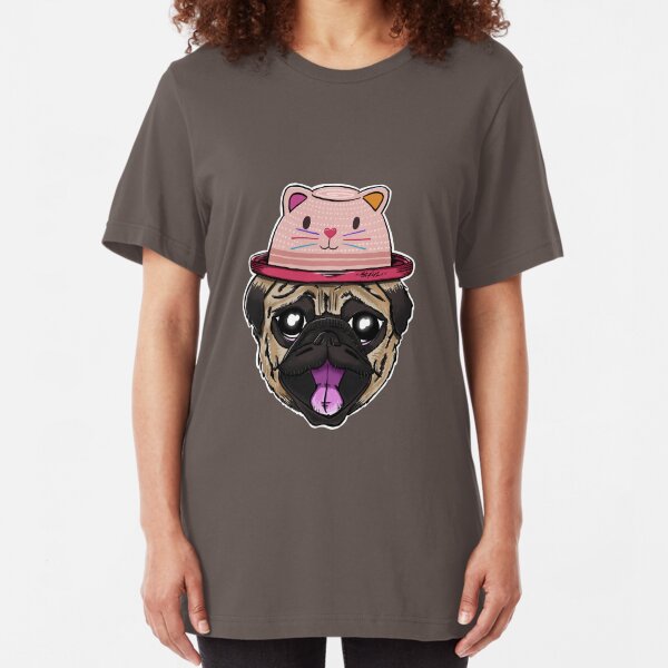 Pugs Life - Dog with Cat Hat Slim Fit T-Shirt