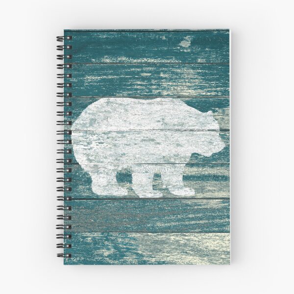 Item preview, Rustic White Bear Silhouette on Blue Wood Lodge Art A231 designed and sold by byNicol.