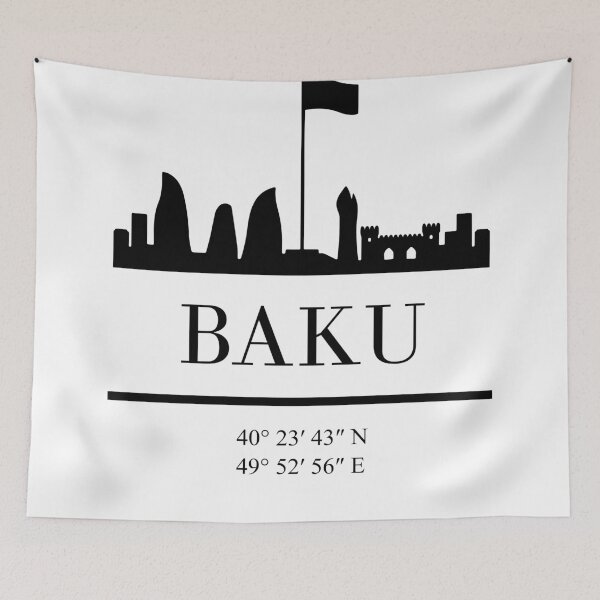 Item preview, BAKU AZERBAIJAN BLACK SILHOUETTE SKYLINE ART designed and sold by deificusArt.