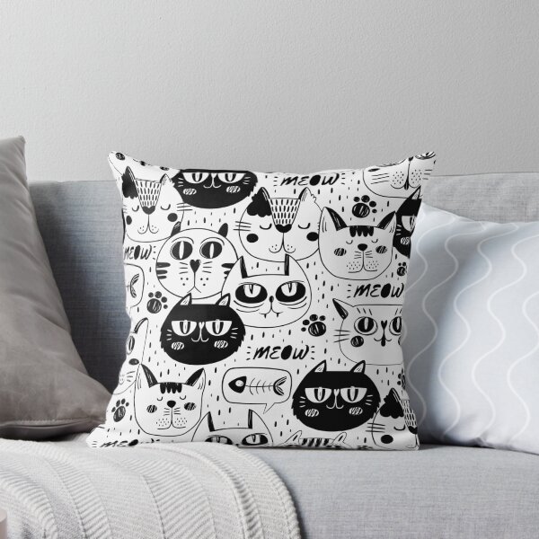 Aperçu de l'œuvre Motif noir et blanc mignon et drôle de chats différents dessin animé créée et vendue par blindvibes.