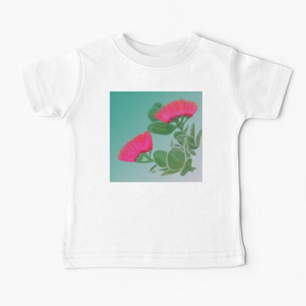 Hawaiian Red Lehua Blossom teal background Baby T-Shirt