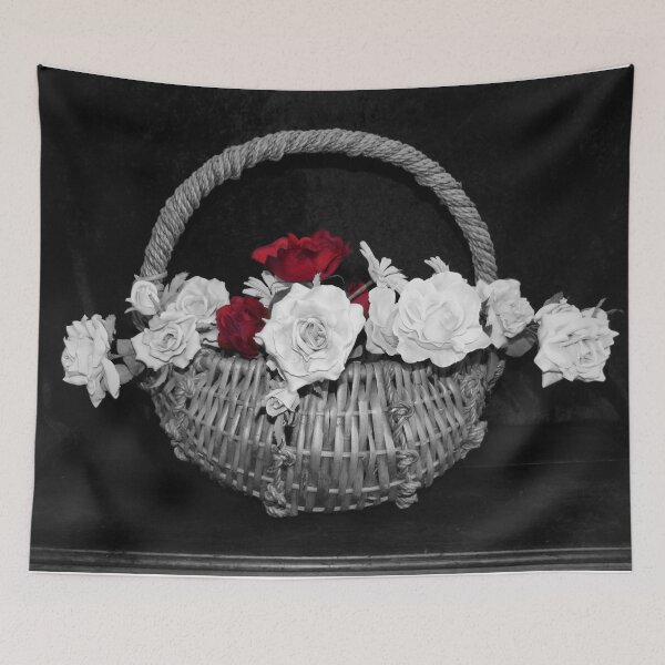 Item preview, Red and White Roses in Black and White Basket Floral Art A249 designed and sold by byNicol.