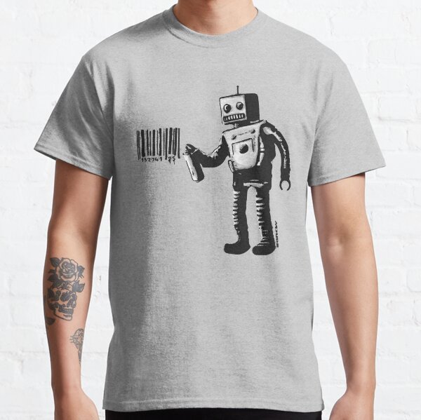 Banksy smiling Robot and barcodes Better Out Than In New York City residency black and white HD HIGHT QUALITY ONLINE STORE Classic T-Shirt