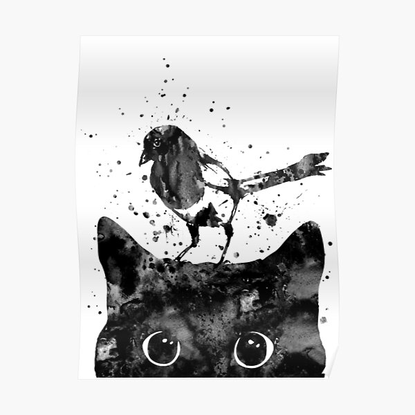 Peeking cat and Magpie Poster