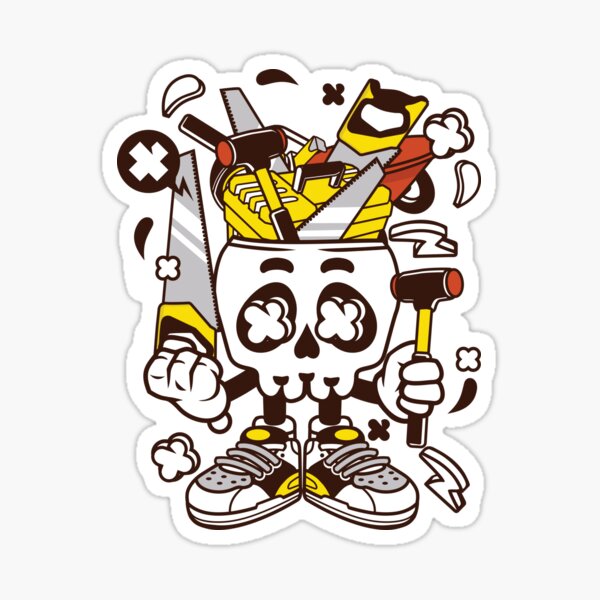 Item preview, Carpentry Skull Cartoon Character - Fun illustration for people who like building stuff ! designed and sold by Nickelparis.