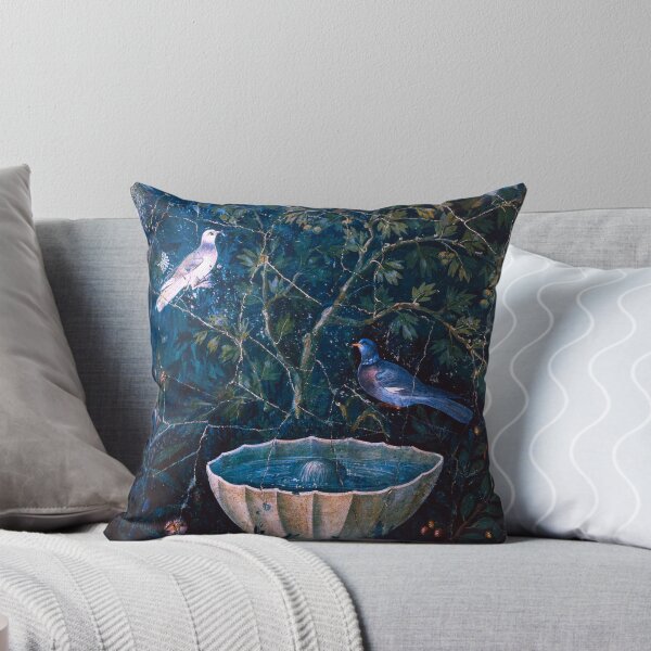 Item preview, POMPEII COLLECTION / DOVES AND FOUNTAIN  IN GARDEN ,BLUE  GREEN FLORAL designed and sold by BulganLumini.