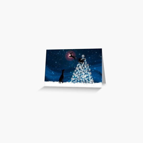 Item preview, Greyhound Sighthound Silhouette Christmas Scene designed and sold by HoundieLover.