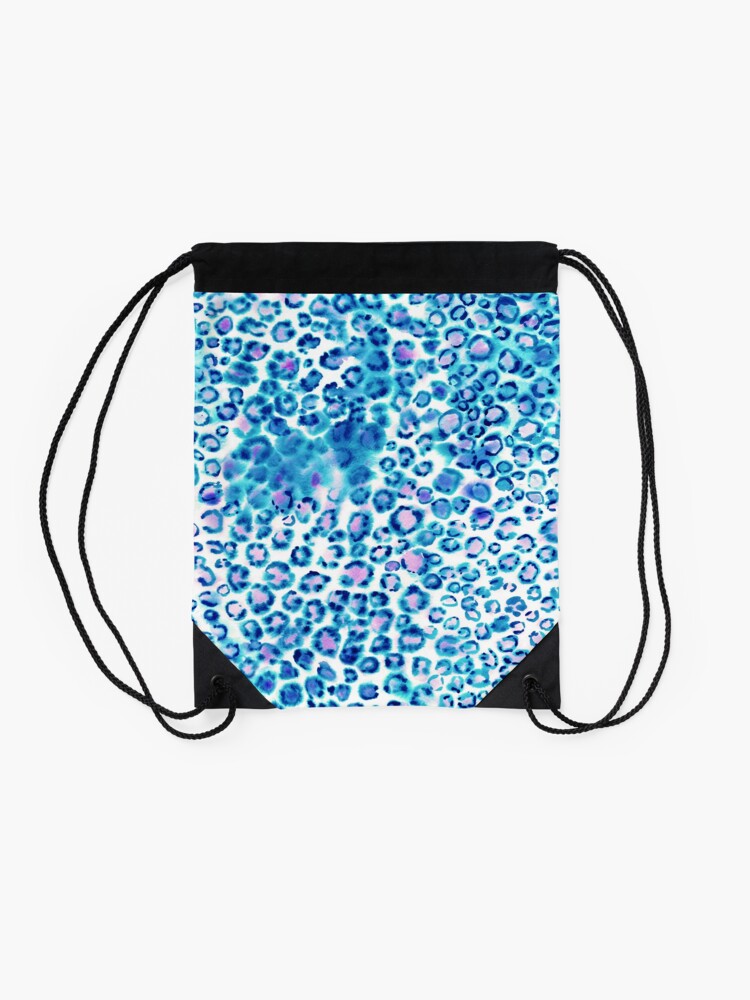 Alternate view of Watercolor Leopard Print in petrol and magenta Drawstring Bag